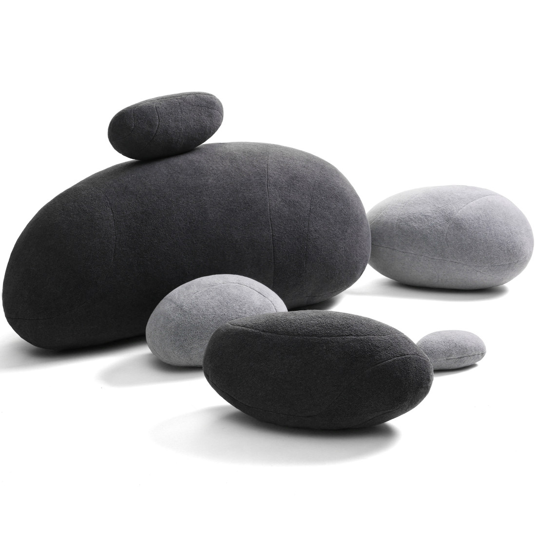 WOWMAX Three-Dimensional Curve Living Stones Pillows 6 Mix Sizes Stuffed Pillows Big Rock Pillows New Pebble Pillows Dark Gray Mix 