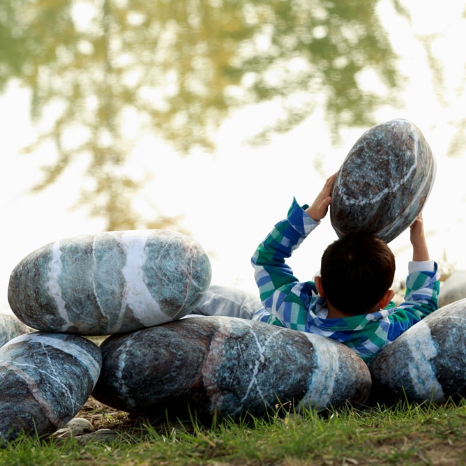 Large Stuffed Rock Stone Pebble Living Pillows Floor Cushions Throw Toy set  of 7