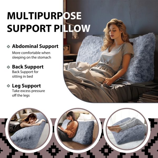 Headboard Wedge Pillow Large Reading Pillow Blue Plush - Image 4
