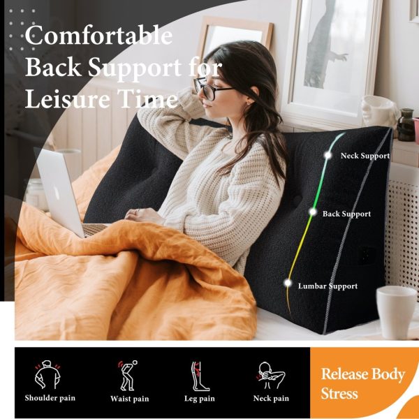Large Wedge Reading Pillow for Bed Daybed Bolster Backrest Black - Image 9