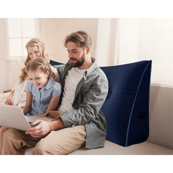 Large Wedge Reading Pillow for Bed Daybed Bolster Backrest Blue - Image 3