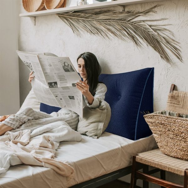 Large Wedge Reading Pillow for Bed Daybed Bolster Backrest Blue - Image 4