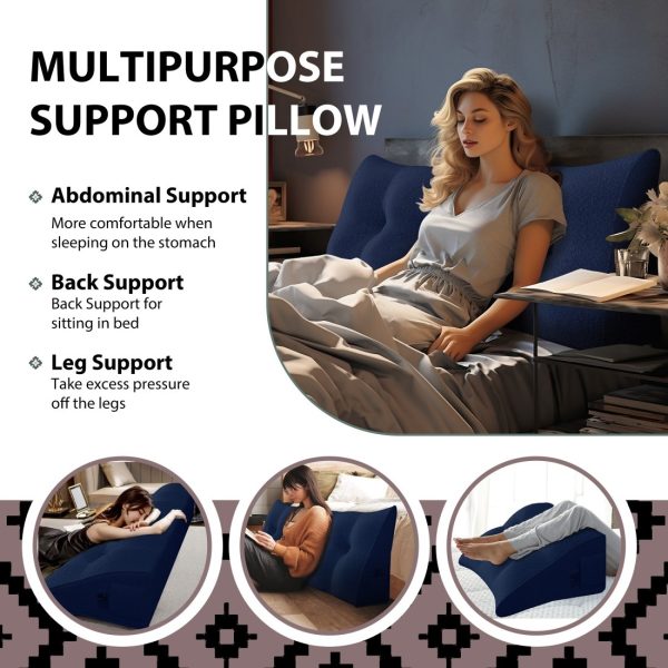 Large Wedge Reading Pillow for Bed Daybed Bolster Backrest Blue - Image 5