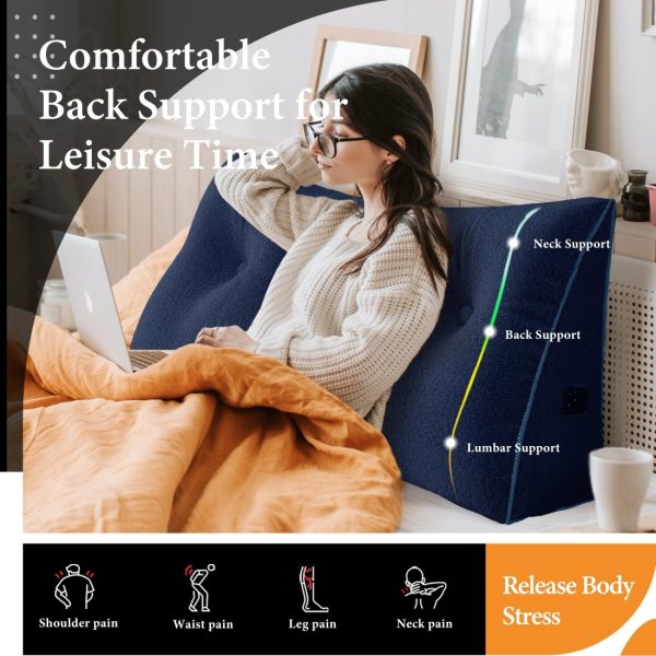 Large Wedge Reading Pillow for Bed Daybed Bolster Backrest Blue - Image 6