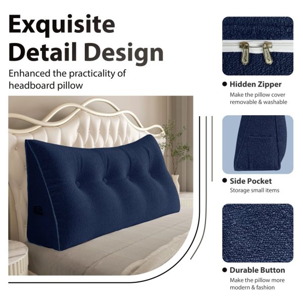 Large Wedge Reading Pillow for Bed Daybed Bolster Backrest Blue - Image 7