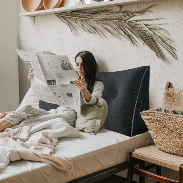 Large Wedge Reading Pillow for Bed Daybed Bolster Backrest Gray - Image 4
