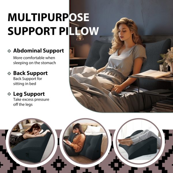 Large Wedge Reading Pillow for Bed Daybed Bolster Backrest Gray - Image 5