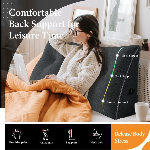 Large Wedge Reading Pillow for Bed Daybed Bolster Backrest Gray - Image 6
