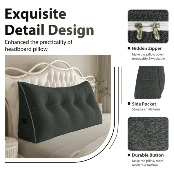 Large Wedge Reading Pillow for Bed Daybed Bolster Backrest Gray - Image 7