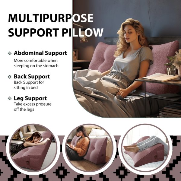 Large Wedge Reading Pillow for Bed Daybed Bolster Backrest Pink - Image 5