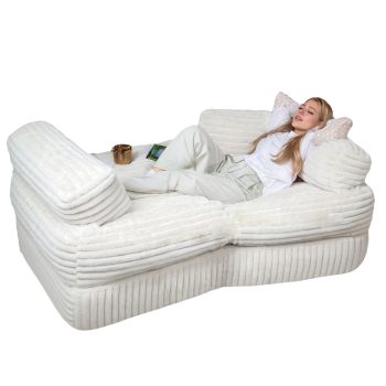 Curved Corduroy Sofa - Plush Convertible Lounge Couch for Living Room