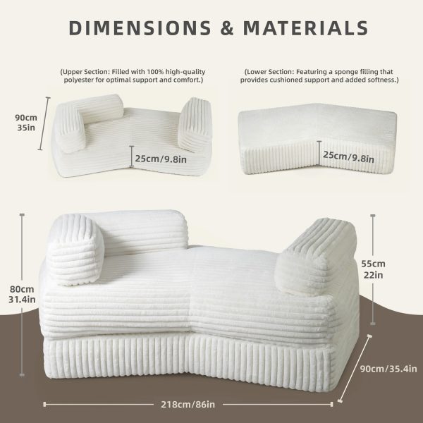 Curved Corduroy Sofa - Plush Convertible Lounge Couch for Living Room - Image 12