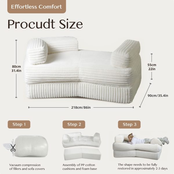 Curved Corduroy Sofa - Plush Convertible Lounge Couch for Living Room - Image 16