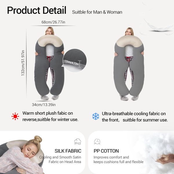 Full Body U-Shape Pillow for Side Sleepers & Reading Support - Image 4