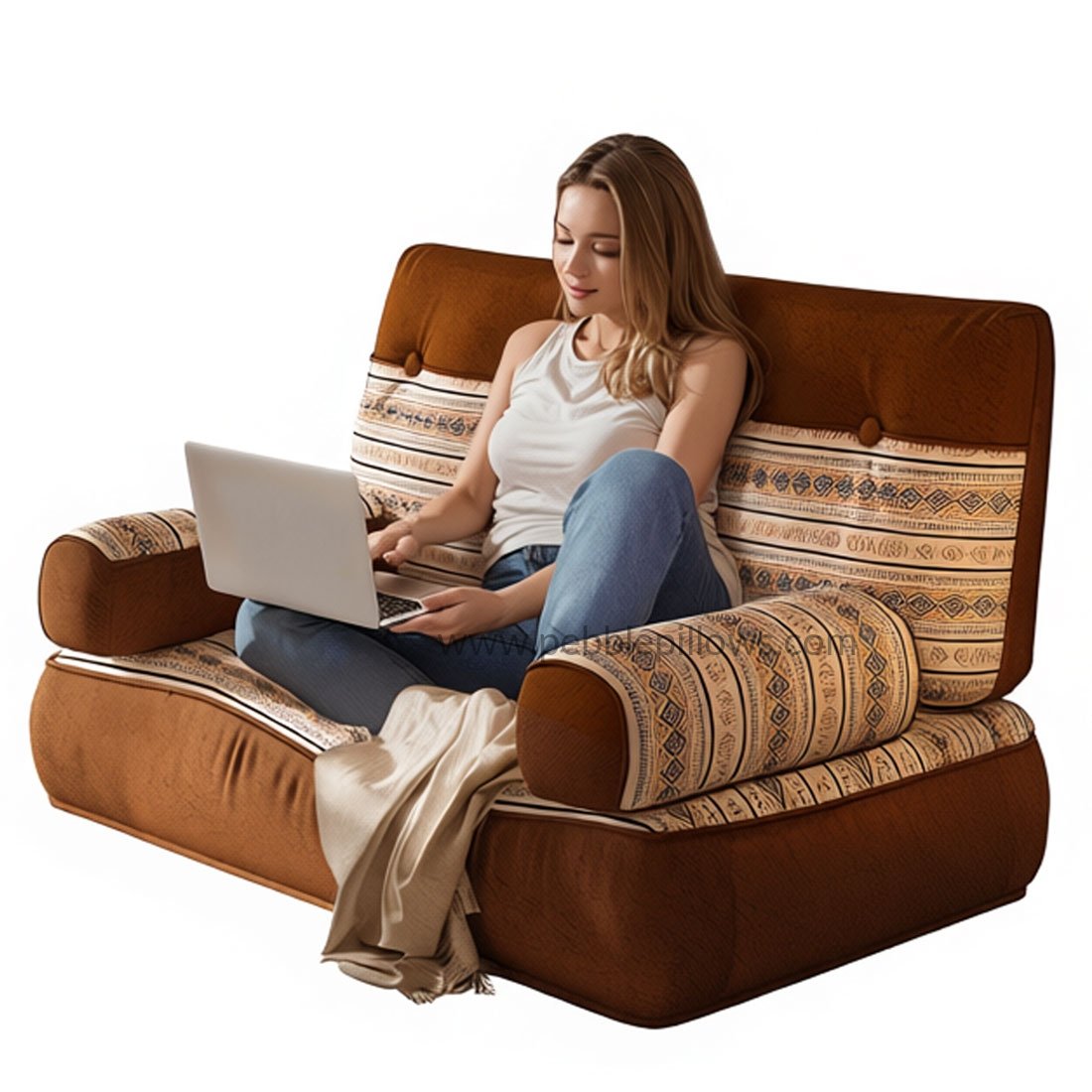 Velvet Floor Sleeper Chair, Modular Lounge Sofa with Back and Arm Support 1 pebble pillows Velvet Floor Sleeper Chair, Modular Lounge Sofa with Back and Arm Support