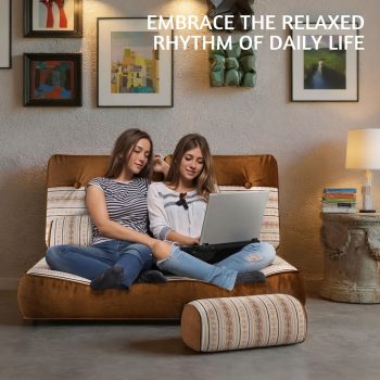 Velvet Floor Sleeper Chair, Modular Lounge Sofa with Back and Arm Support 11 pebble pillows floor sleeper chair lounge sofa 6518 pebble pillows