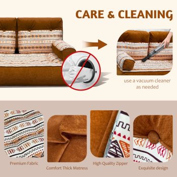 Velvet Floor Sleeper Chair, Modular Lounge Sofa with Back and Arm Support 13 pebble pillows floor sleeper chair lounge sofa 6520 pebble pillows