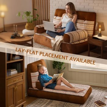 Velvet Floor Sleeper Chair, Modular Lounge Sofa with Back and Arm Support 14 pebble pillows floor sleeper chair lounge sofa 6521 pebble pillows