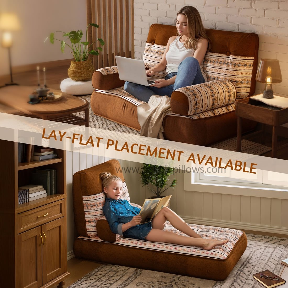 Velvet Floor Sleeper Chair, Modular Lounge Sofa with Back and Arm Support 6 pebble pillows Velvet Floor Sleeper Chair, Modular Lounge Sofa with Back and Arm Support - Image 6