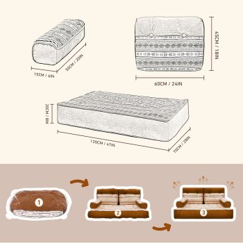 Velvet Floor Sleeper Chair, Modular Lounge Sofa with Back and Arm Support 15 pebble pillows floor sleeper chair lounge sofa 6522 pebble pillows