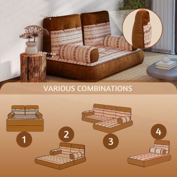 Velvet Floor Sleeper Chair, Modular Lounge Sofa with Back and Arm Support 16 pebble pillows floor sleeper chair lounge sofa 6523 pebble pillows