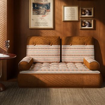 Velvet Floor Sleeper Chair, Modular Lounge Sofa with Back and Arm Support 17 pebble pillows floor sleeper chair lounge sofa 6524 pebble pillows